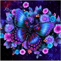 Butterfly Diamond Art Kits for Adults Beginners 5D Full Drill Round Purple Flowers Diamond Art for Home Decor 11.8x11.8 inch