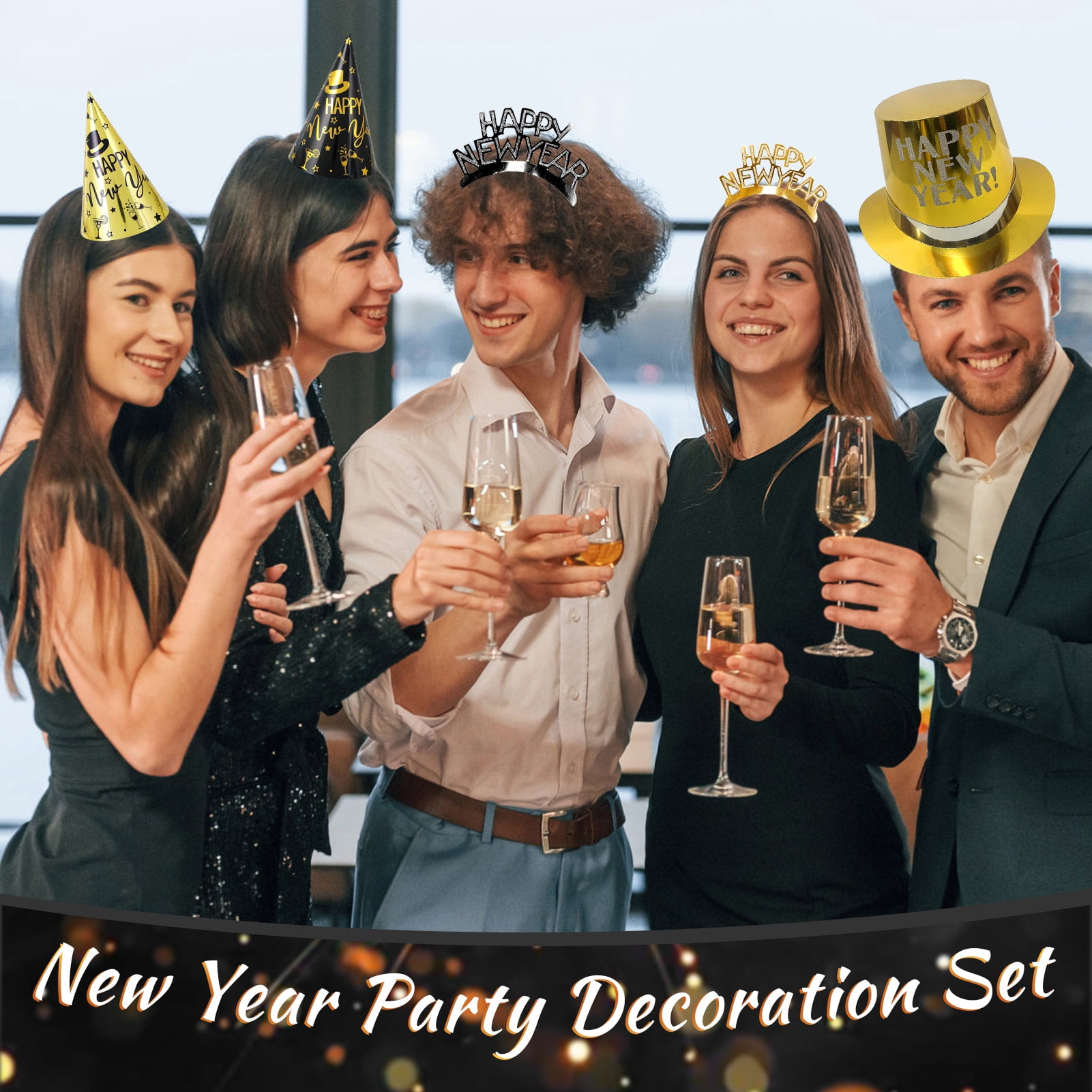 Tumao New Years Eve Decorations 2026, New Year Party Hats, Headbands, Bead Necklace, Balloon, Partyy Blowouts for Black Gold new years Eve Decorations 2026 Party Accessories