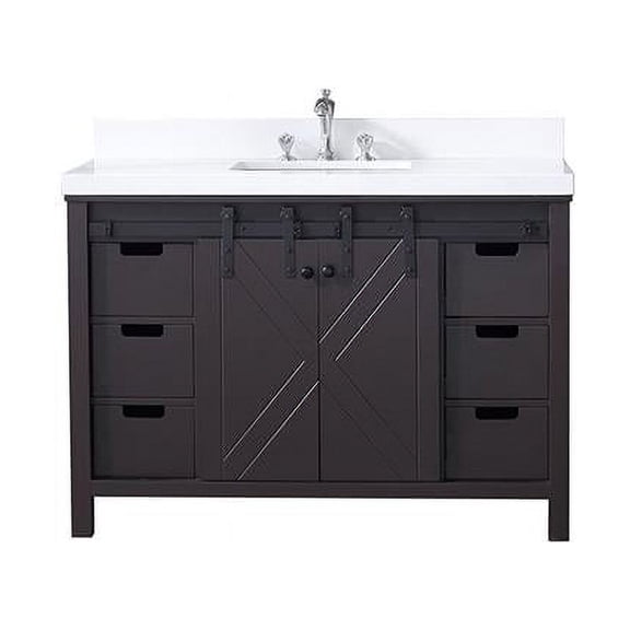 Lexora 48 in. Marsyas Single Vanity with White Quartz Top, White Square Sink & No Mirror - Brown