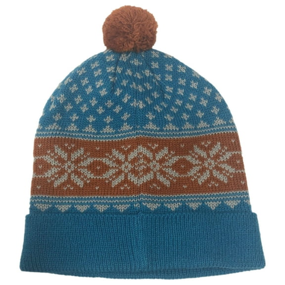 Aquarius Boys Nordic Blue Snowflake Beanie Pom Pom Hat Stocking Cap