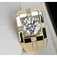 thumbnail image 2 of Round cut 2ct Simulated Diamonds Mens band ring 14k Yellow gold plated silver, 2 of 3