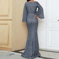 thumbnail image 4 of YMNXA Women's Dress Flared Sleeve V Neck Solid Color Sequin Evening Gown Elegant Fashion Dresses For Party Grey L, 4 of 5