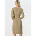 thumbnail image 4 of DARING DIVA Knit Belted Crew Neck Lantern Sleeves Pleated Sweater Dresse L Khaki, 4 of 6