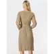 thumbnail image 4 of Vestido de Punto con Cinturón para Mujer con Cuello Redondo Mangas faroles Vestido de Suéter Casual Caqui S, 4 of 6