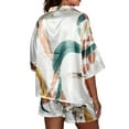 thumbnail image 2 of Cenuakty Women Ice Silk Pajamas Lounge Set Leaves/Flower Cock Print Short Sleeve Loose Tops and Shorts 2 Piece Loungewear Outfits, 2 of 3