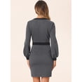 thumbnail image 3 of DARING DIVA V Neck Long Sleeve Sheath Bodycon Blouse S Dark Grey, 3 of 6