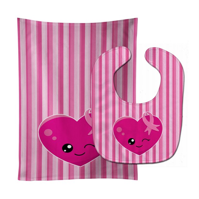 "Treasures Breast Cancer Awareness Ribbon Baby Babero y paño para eructar, corazón, grande" Caroline's Treasures BB6982STBU