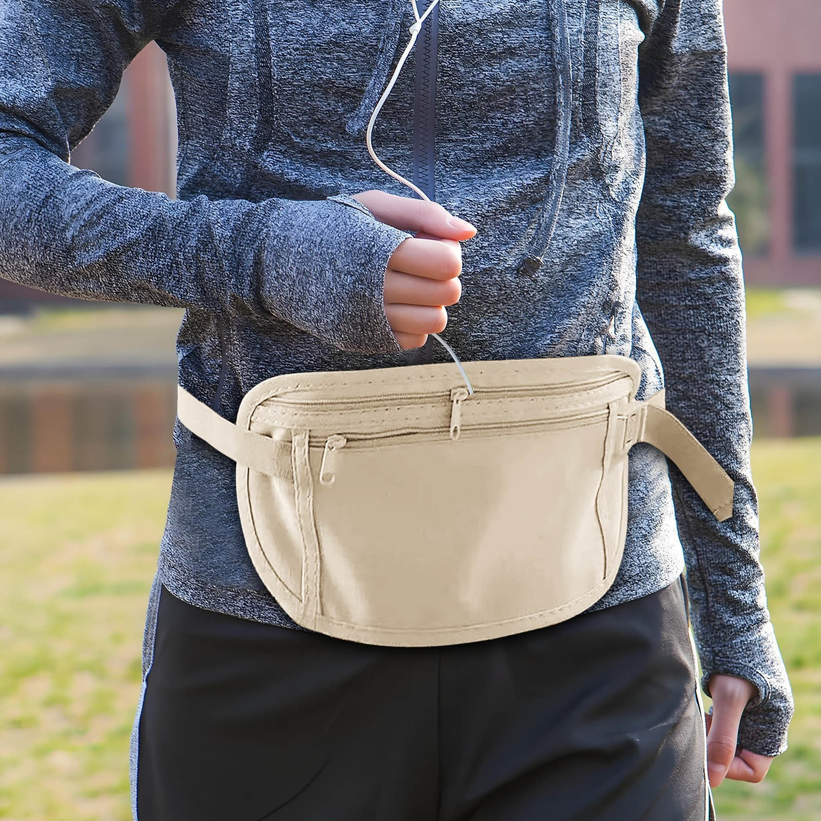 WNFJR Secure Travel Money Belt, Anti-Theft Passport Holder Travel