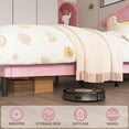 thumbnail image 5 of Twin Size Upholstered Bed Frame with LED Lights & Fabric Headboard, Princess Platform Bed for Girls with Wood Slats, No Box Spring Needed (Pink White), 5 of 7