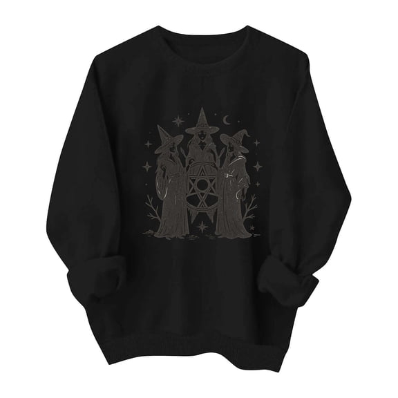 LUVDA Women's Witch Coven Print Sweatshirt Mystical Halloween Long Sleeve Crewneck Top