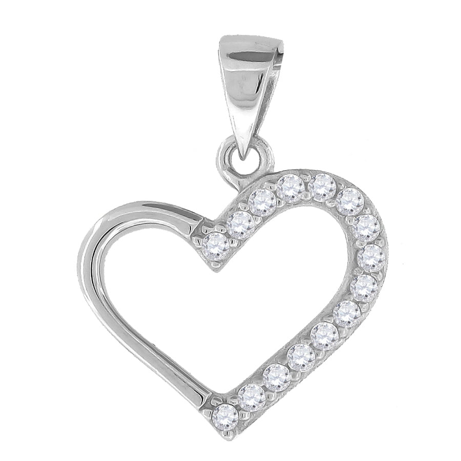 JewelryWeb - 925 Sterling Silver Womens Round Cubic Zirconia Heart ...