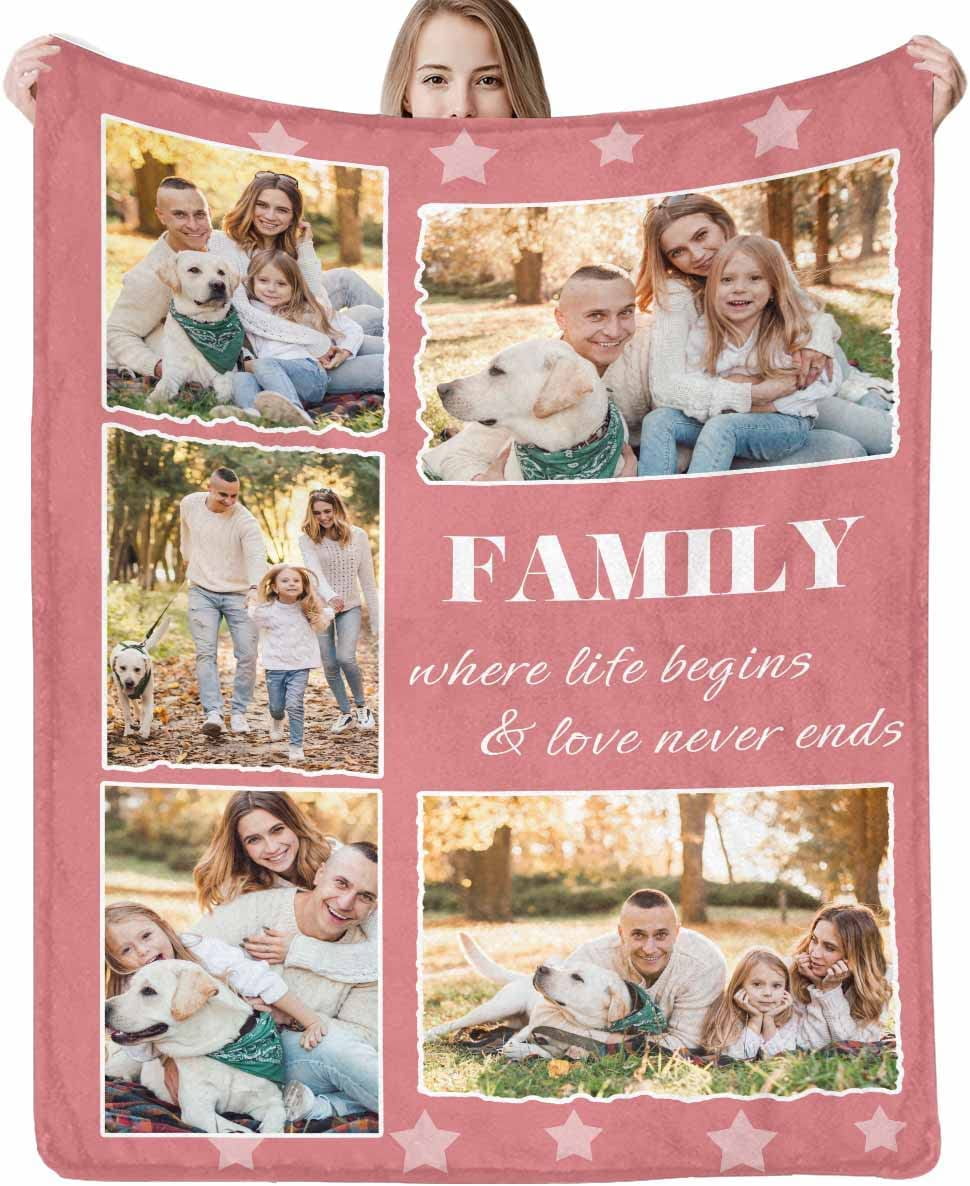 Custom Blanket with Photo Customized Collage Blankets Personalized Throw Blanket for Kids Family