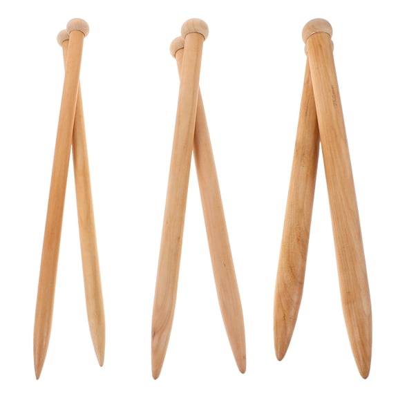Hemobllo 6-Piece Large Wooden Knitting Needles Set for Thick Yarn, 35cm Ergonomic Comfortable Beige Crafting Needles