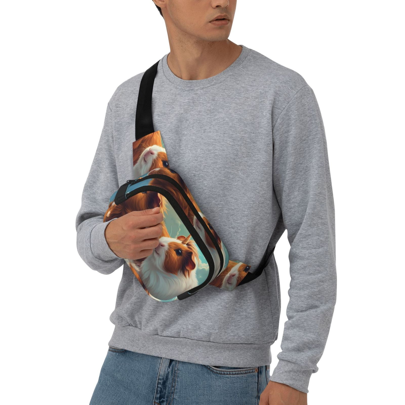Picia Cloud Guinea Pig Print Square Double-Layer Waist Bag Mini Adjustable Waist Belt Bag Exercise Running Travel Hiking