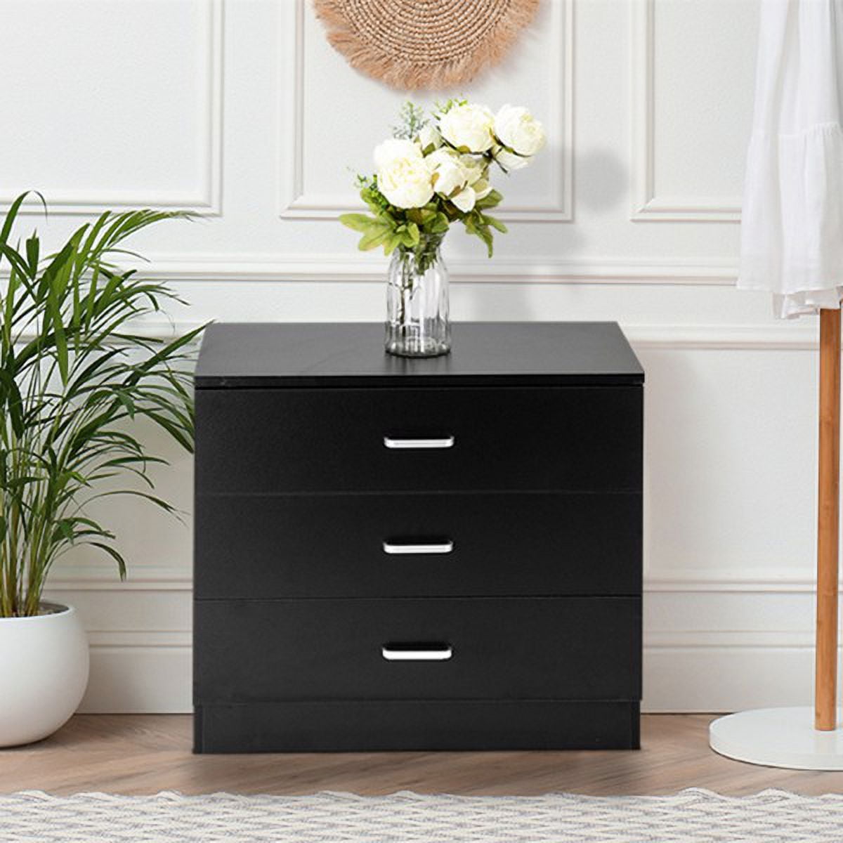 Modern Simple 3-Drawer Table Nightstand Dresser Black