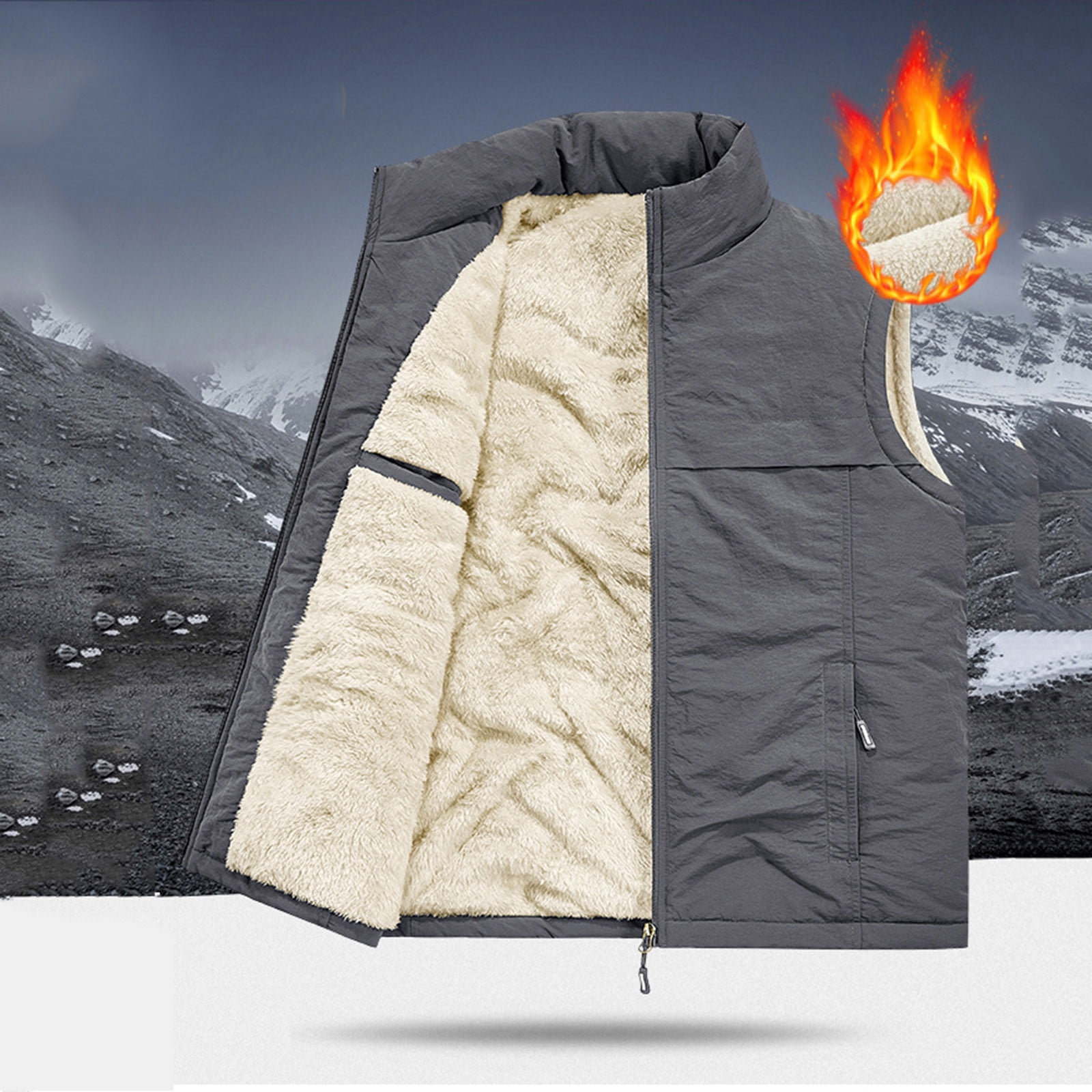 Xzbqbs Mens Track Jacket Full Zip Fleece Lined Sherpa Winter Vest Coat Casual Lightweight Stand Collar Workout Running Sweat Jacket