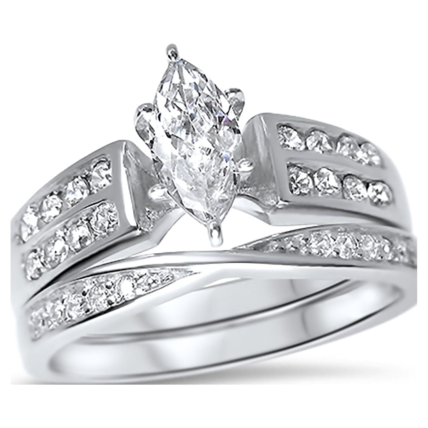 1/4 Carat T.W. Diamond Sterling Silver Bridal Set - Walmart.com