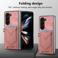 thumbnail image 6 of Back Case Compatible with Samsung Galaxy Z Fold 6, Classic Card Slot Back Anti-Scratch Support Magnetic Car Mount PU Leather + Denim + TPU Phone Case Cover for Samsung Galaxy Z Fold 6, Pink, 6 of 7