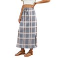 thumbnail image 5 of Women Plaid Print Long Skirts Summer Drawstring Waist Slimming Beach Elastic High Waisted Casual Maxi Skirts Light 2XL, 5 of 6