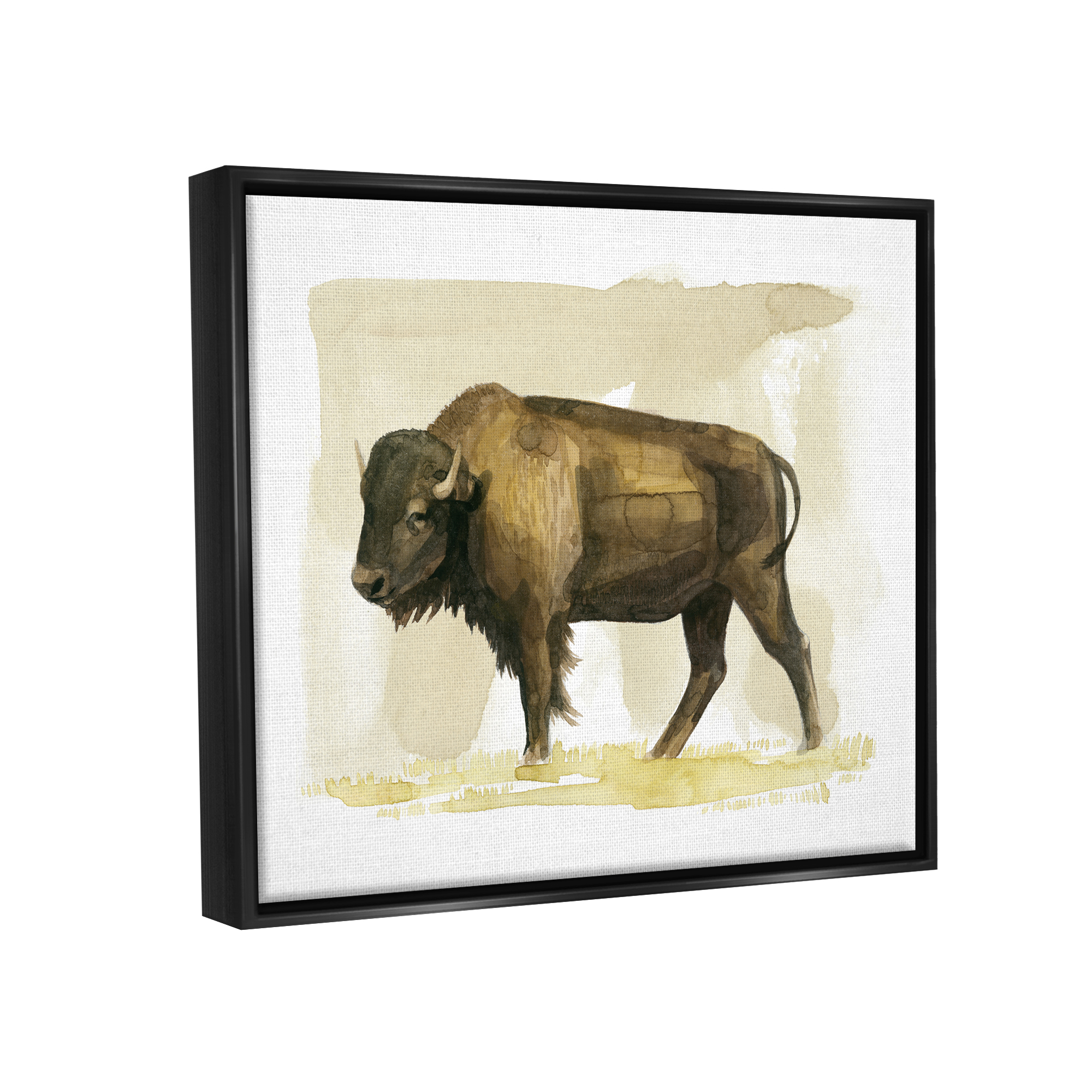 Stupell Bison Rural Animal Watercolor Animals & Insects Painting Black Floater Framed Art Print Wall Art