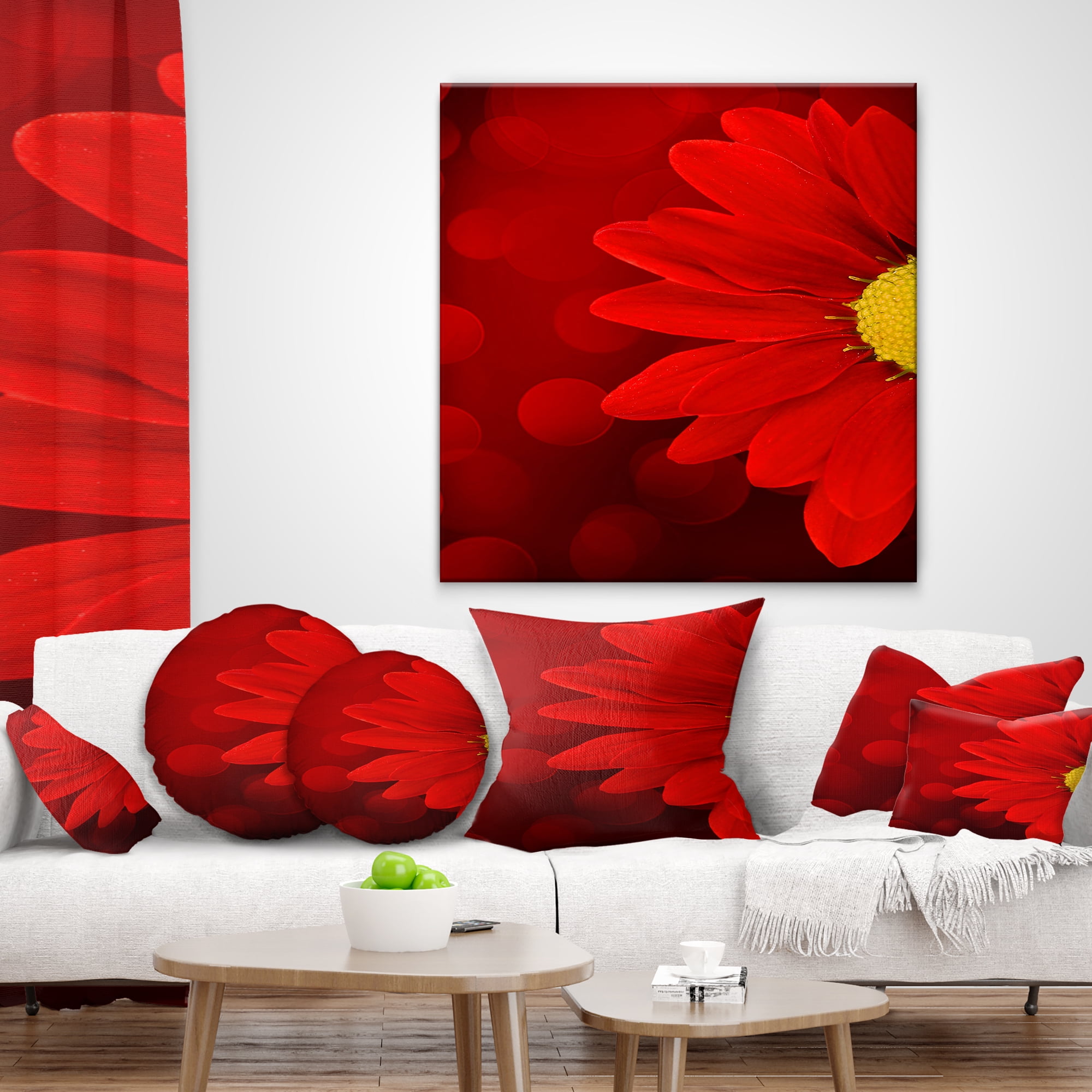 Designart Red Flower with Lit up Background - Floral Throw Pillow - 16x16