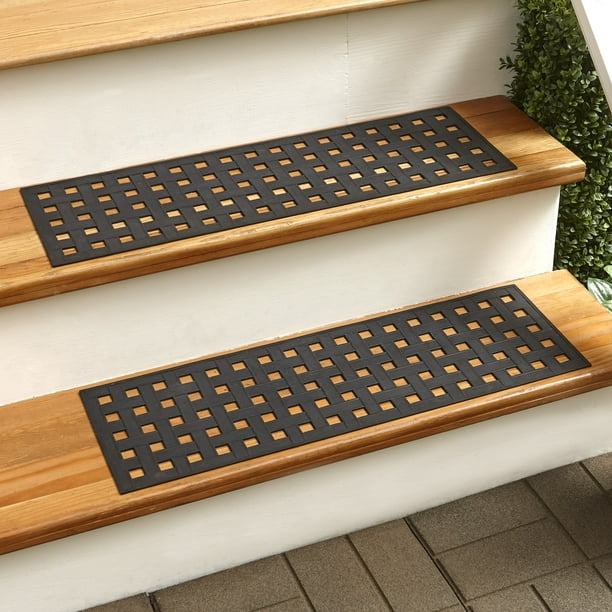 Rubber Stair Grip Mat Treads with Decorative Pattern Set of 2