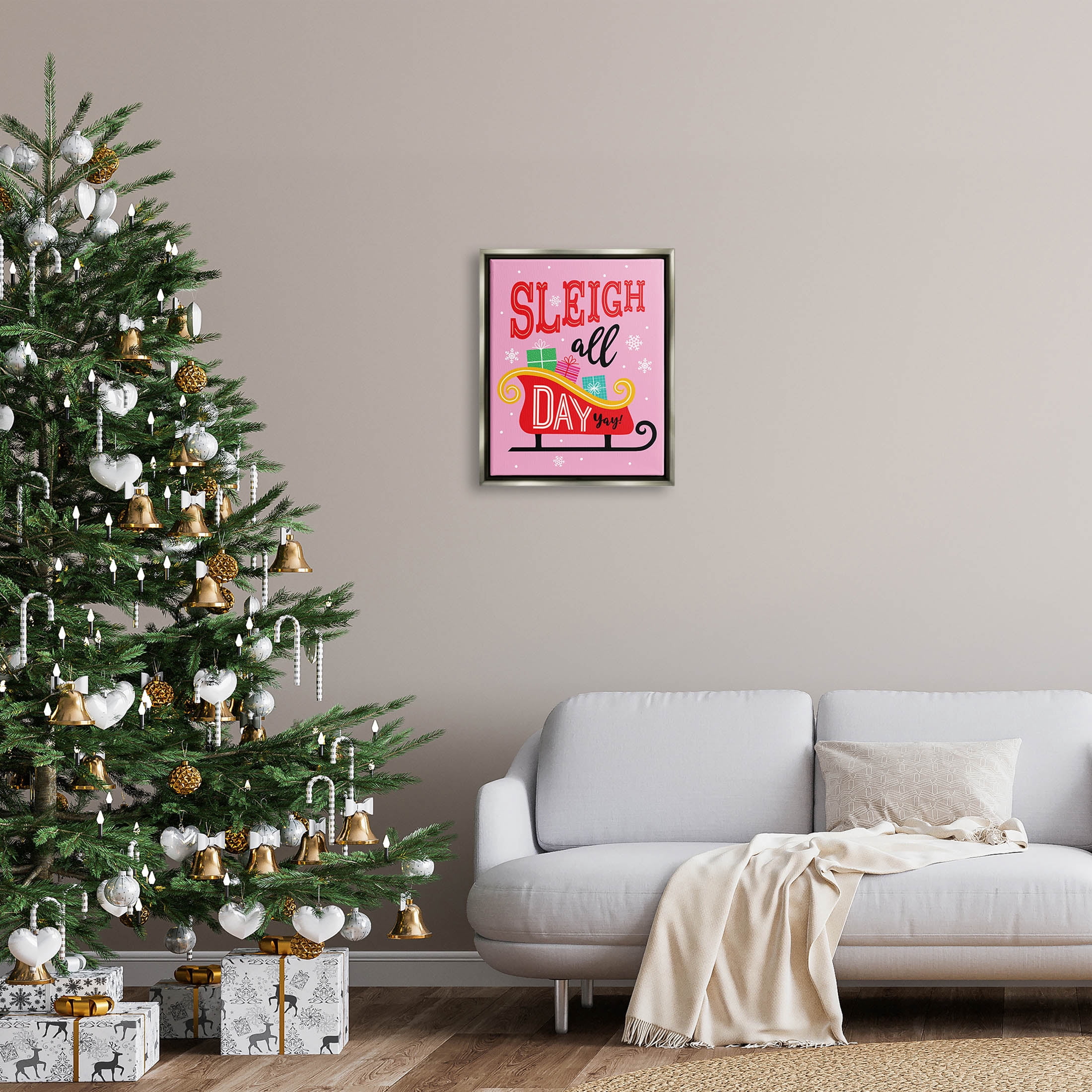 Sleigh All Day Bold Gift Sled Holiday Graphic Art Luster Gray Framed Art Print Wall Art