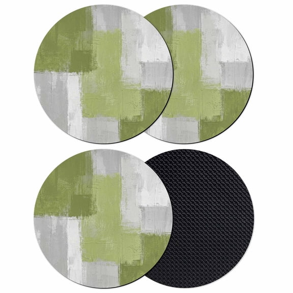 Sage Green Abstract Coasters Set of 4, Absorbent Coasters for Drinks, Grey Geometric Oil Painting Vintage Coaster for Desk Coffee Table Protection, Home Decor House Warming Gifts 4"