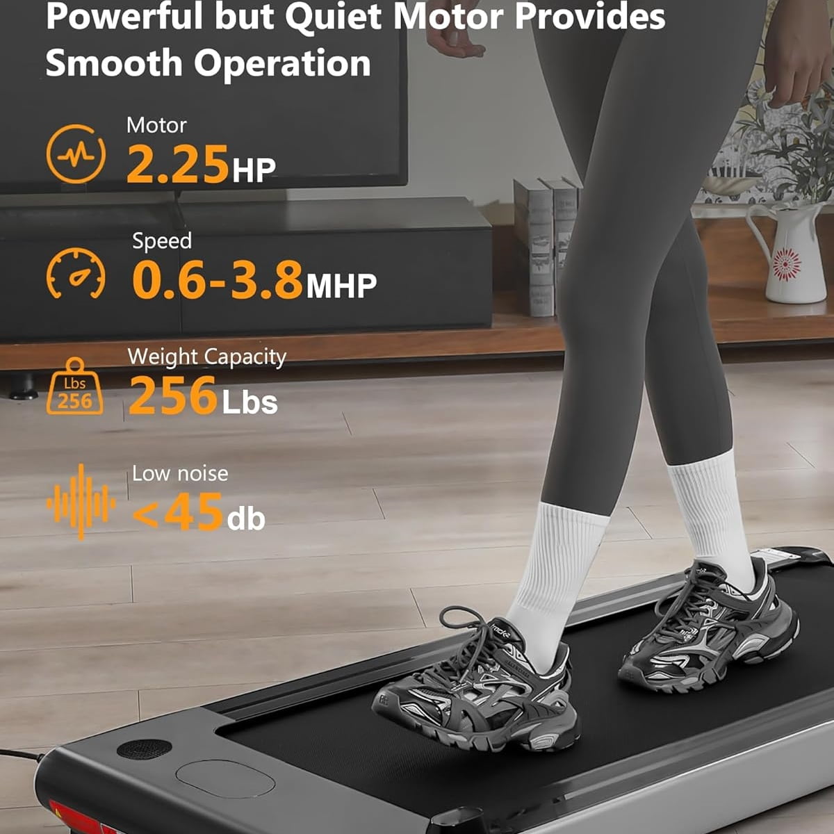 WildBreak 2.25 HP Walking Pad, Under Desk Treadmill, 43.5 x 16", No Assembly Needed, Silver & Black