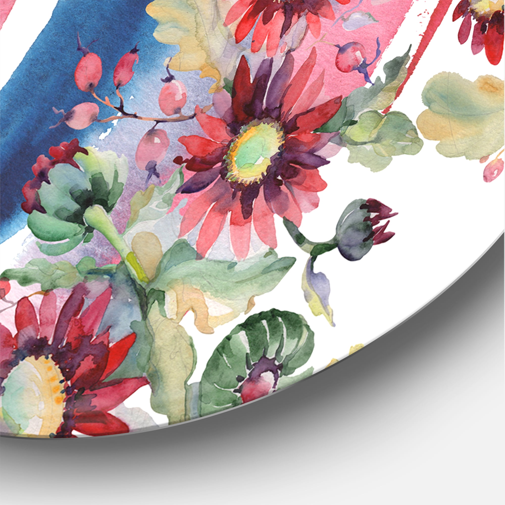 Designart 'Acorn Bouquet and Red Aster' Modern Circle Metal Wall Art 23x23 - Disc of 23