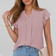 thumbnail image 5 of Brglopf Womens Tops Dressy Casual Ruffle Short Sleeve V Neck Textured Shirts 2025 Summer Work Business Blouses(Pink,S), 5 of 9