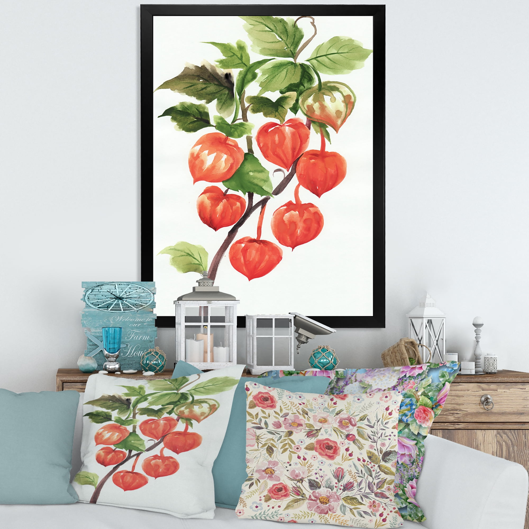 Designart 'A Red Physalis Branch' Traditional Framed Art Print