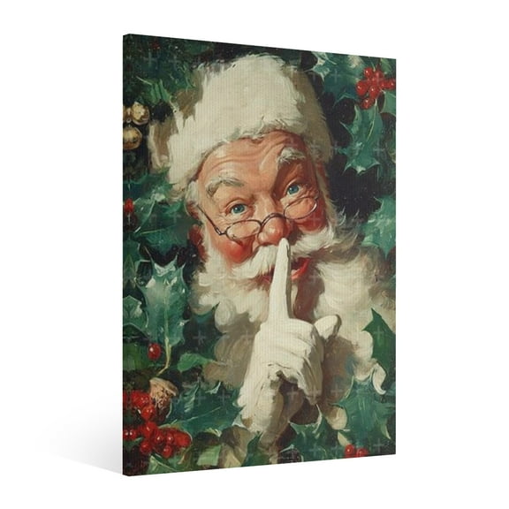 Vintage Christmas Interesting Santa Claus Wall Art Paint Framed - Retro Xmas Festive Winter Holiday Christmas Wall Decor Canvas Print for Living Room Kitchen Home Bedroom Decor