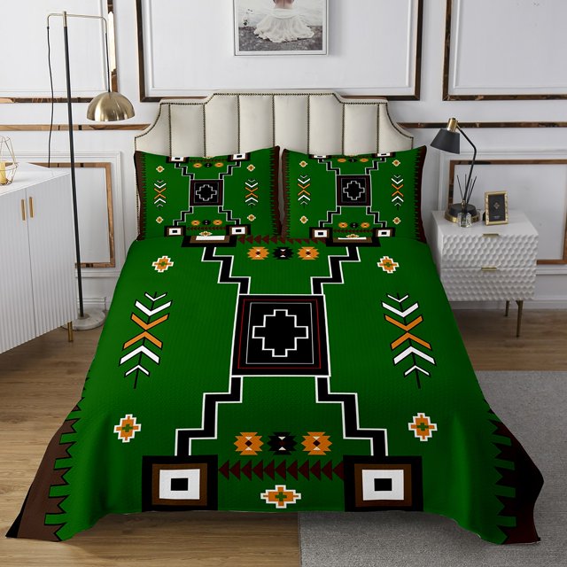 Erosebridal Green Aztec Coverlet Set King,Hippie Boho Bedding Set,3pcs