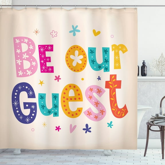 Ambesonne Be Our Guest Shower Curtain, Cheery Colored Letters, 69"Wx70"L, Multicolor