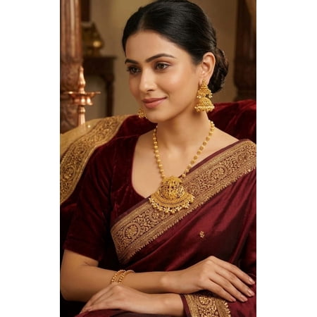 Monta LuxeX Ananta Padma Temple Necklace Set Traditional Gold Plated Ethnic Bridal Jewelry