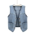 thumbnail image 5 of Wovix Women's Sleeveless Denim Vest V Neck Button Down Jean Waistcoat Sleeveless Basic Jacket with Pocket Trendy for Daily Wear, 5 of 5