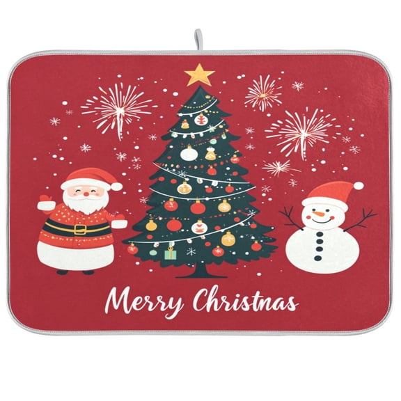 Dish Drying Mat Microfiber Kitchen Pad Large Counter Absorbent Dish Mats Drainer Rack 16"x18" Christmas Tree with Icons