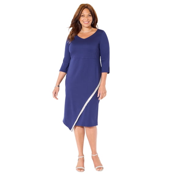 Catherines Women's Plus Size Asymmetrical Bell Sleeve Ponte Dress