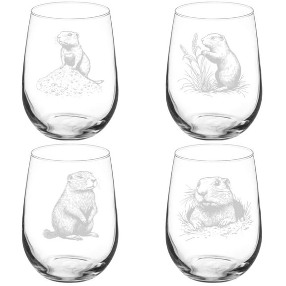 Set of 4 Wine Glass Gift Gopher Collection (17 oz Stemless)