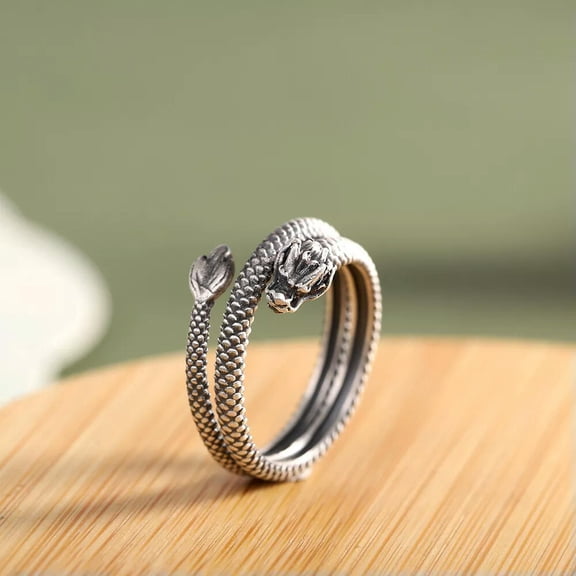 HOOUN Pure 999 Fine Silver Band Men Women Gift Retro Carved Dragon Ring