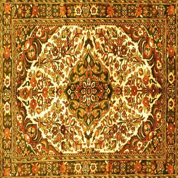 Ahgly Company Machine Washable Indoor Square Persian Yellow Traditional Area Rugs, 4' Square