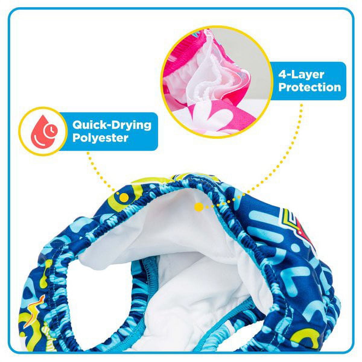 SwimSchool Reusable Swim Diaper, Blue Shark and Octopus, Polyester Material, 12 Months+, 18-22 lb