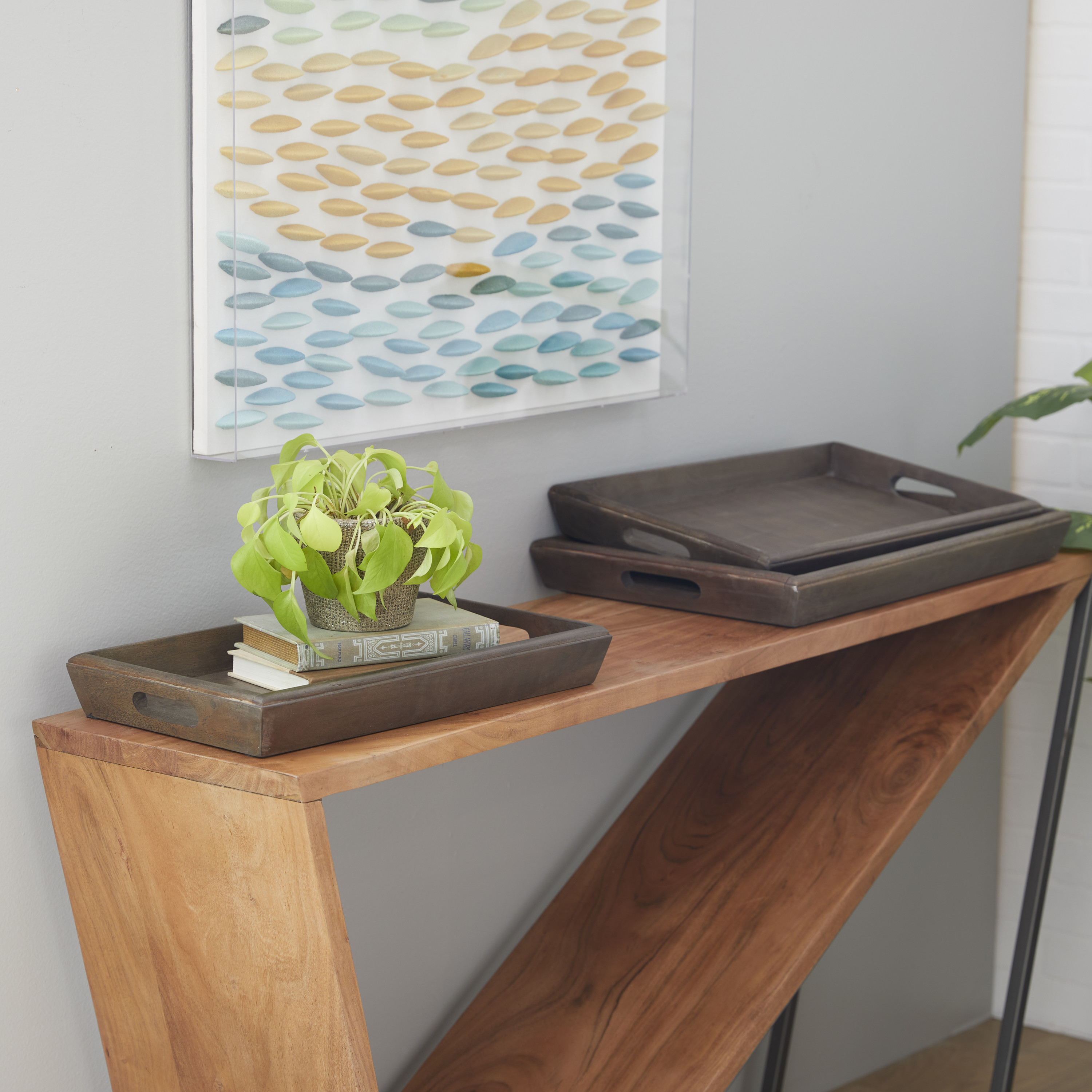 DecMode 18", 20", 22"W Wood Farmhouse Tray, Brown, 3 - Pieces