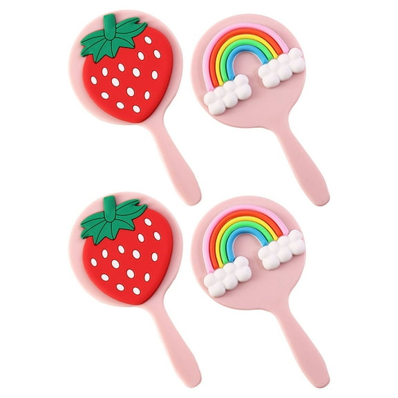 Worgeous Small Cartoon Handheld Makeup Mirrors for Girls with Strawberry Rainbow Design 4 Pieces Portable