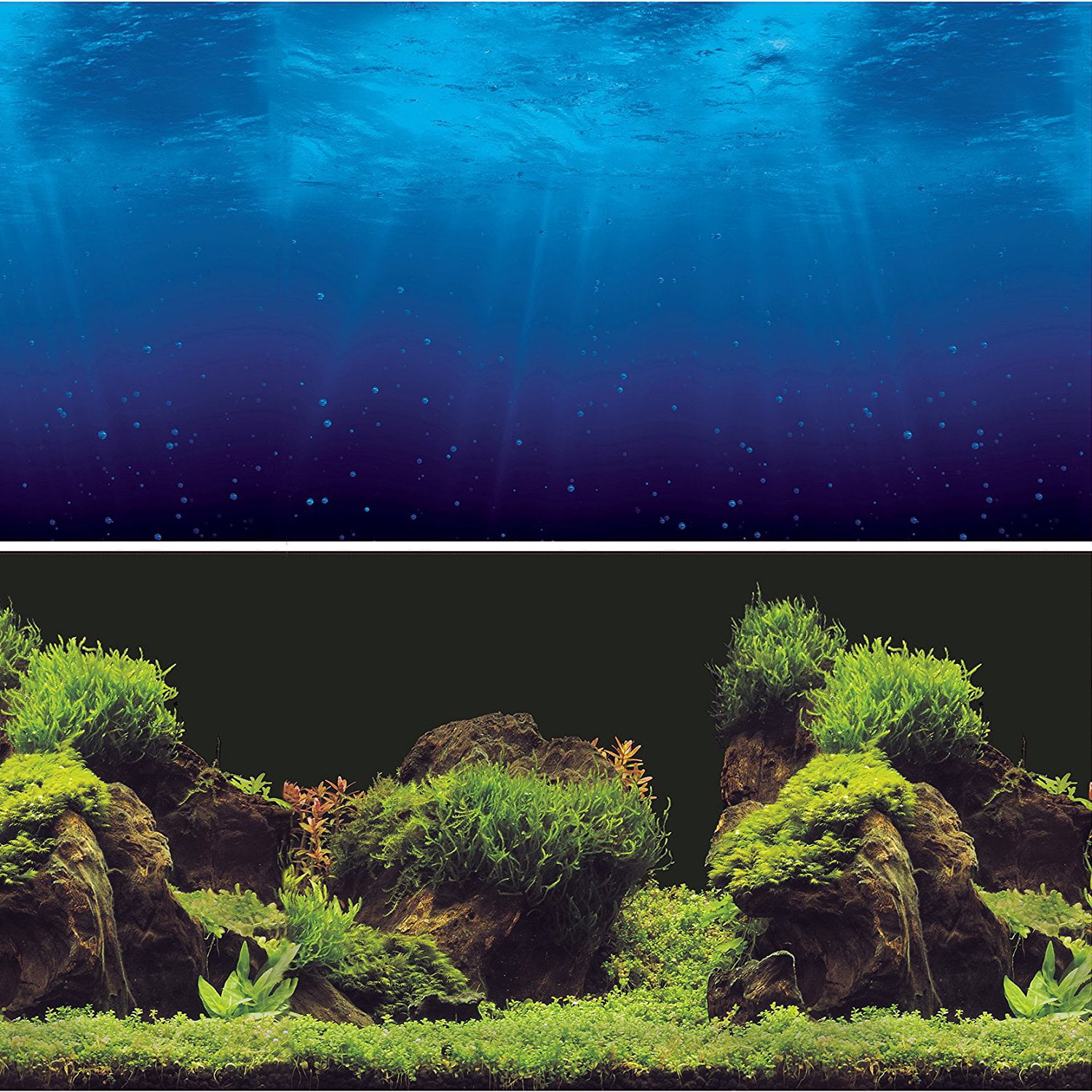Aquarium Background 72" x 18.5" 2 Sided Rocky Plants Petrified Wood Freshwater 