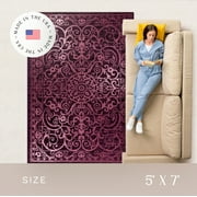 Maples Rugs Pelham Transitional Vintage Scroll Wineberry Non Slip Indoor Area Rug, 5' x 7'