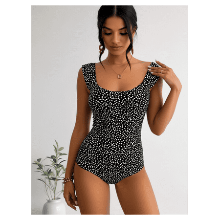 Polka Dot Swimsuit Women Vintage One Piece - Retro Sleeveless Tank Bathing Suit Crewneck Swimwear for Teens & Women Classic Dot Print Bathing Suit