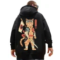 thumbnail image 2 of Samurai Cat Printed Men's Hooded Sweatshirts Japanese Element Graphic Pullover Autumn Keep Warm Essentials Hoodie Oversized Coat, 2 of 6
