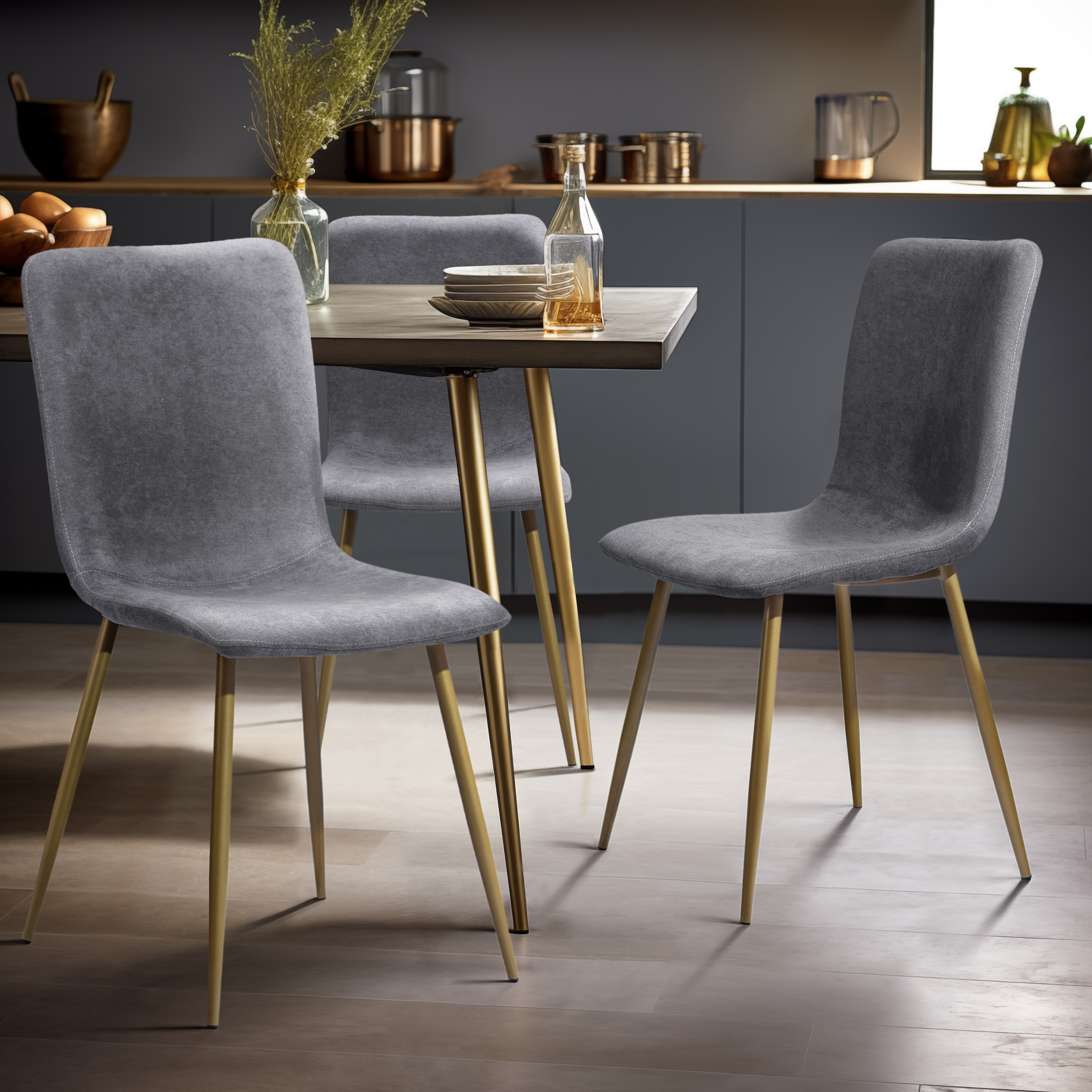 Homy Casa Modern Velvet Dining Chairs Set of 4 - Comfortable Faux Upholstery with Metal Legs, Dark Gray - image 3 of 8